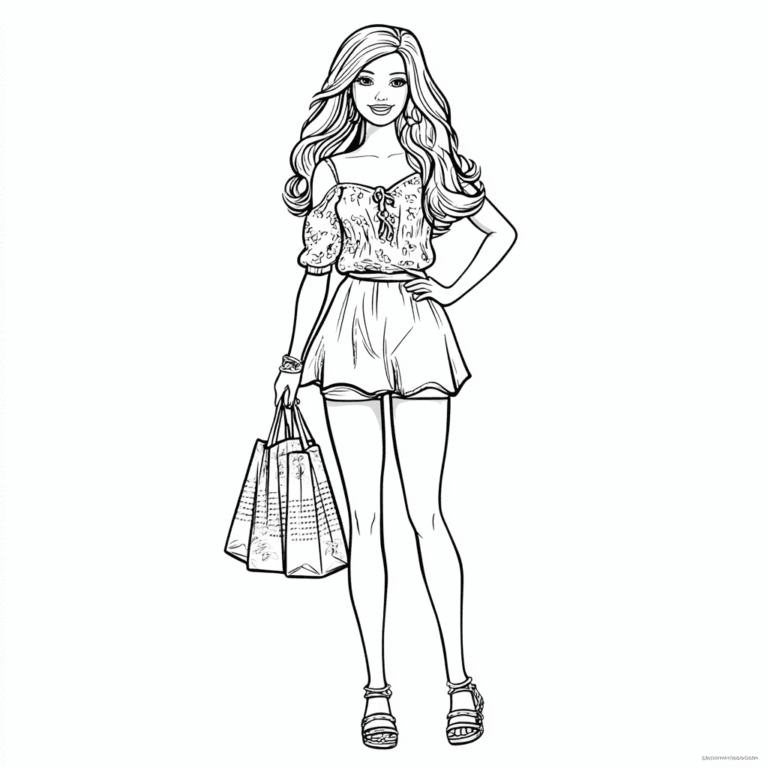 Barbie dziewczynka z torbą na zakupy – kolorowanka