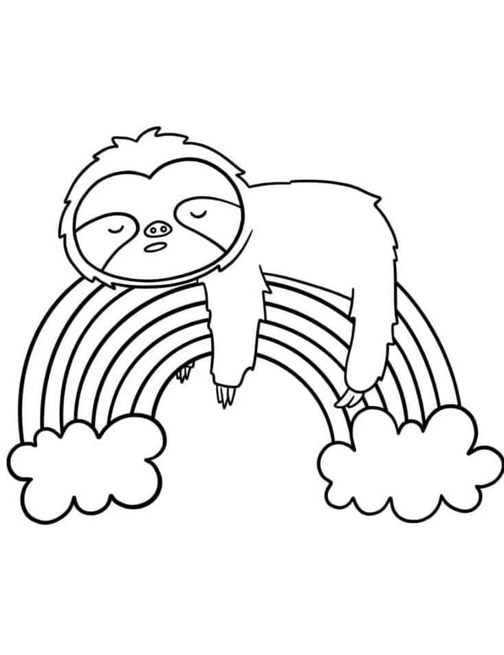 Rainbow and sloth – colouring page