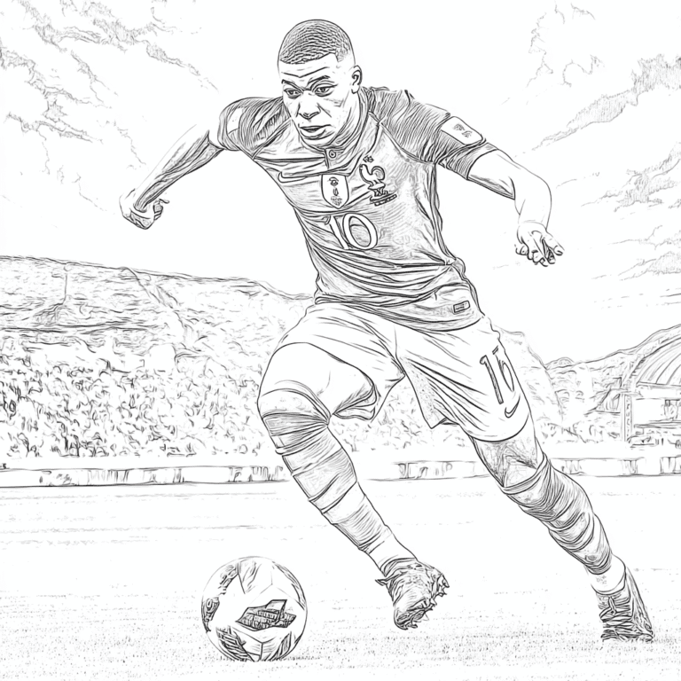Kolorowanka z Mbappé – obrazek do pokolorowania
