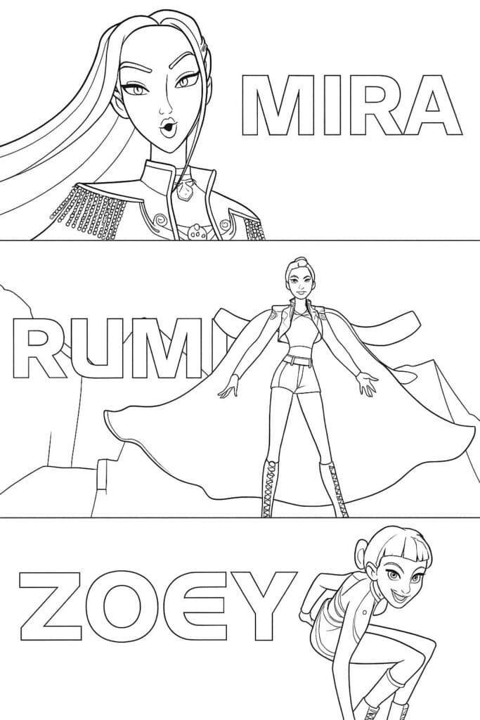 Mira Rumi e Zoey Huntrix – desenho para colorir
