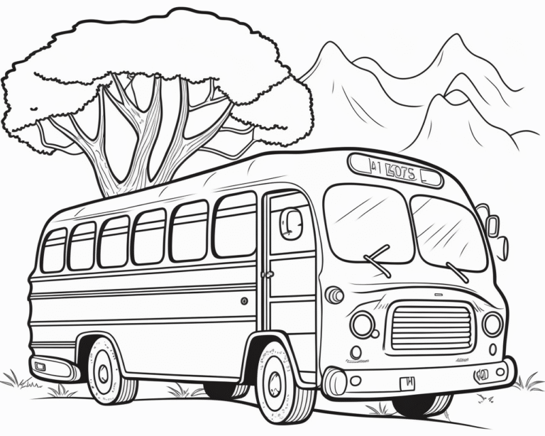 Bus mit Landschaft Malvorlage
