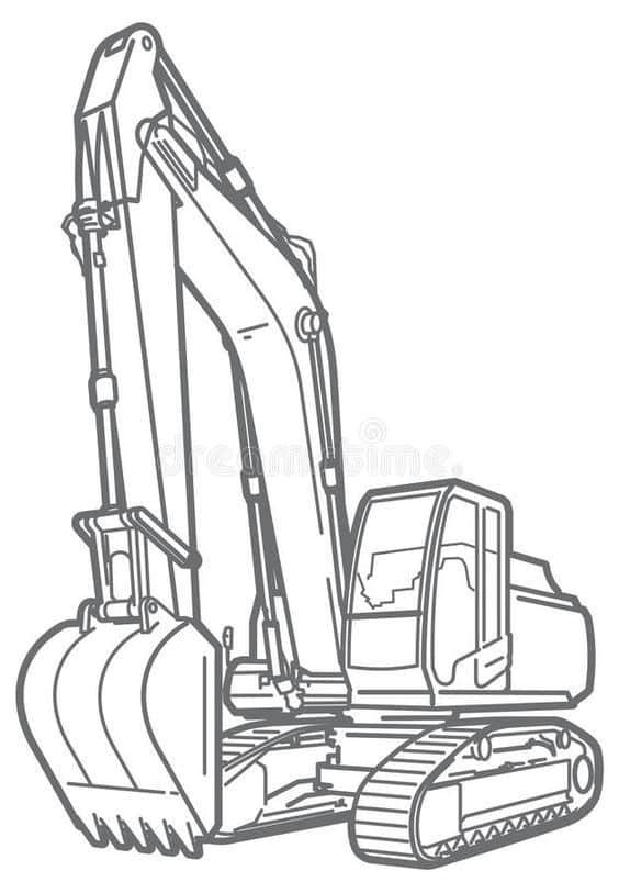 Excavator with bucket – colouring page