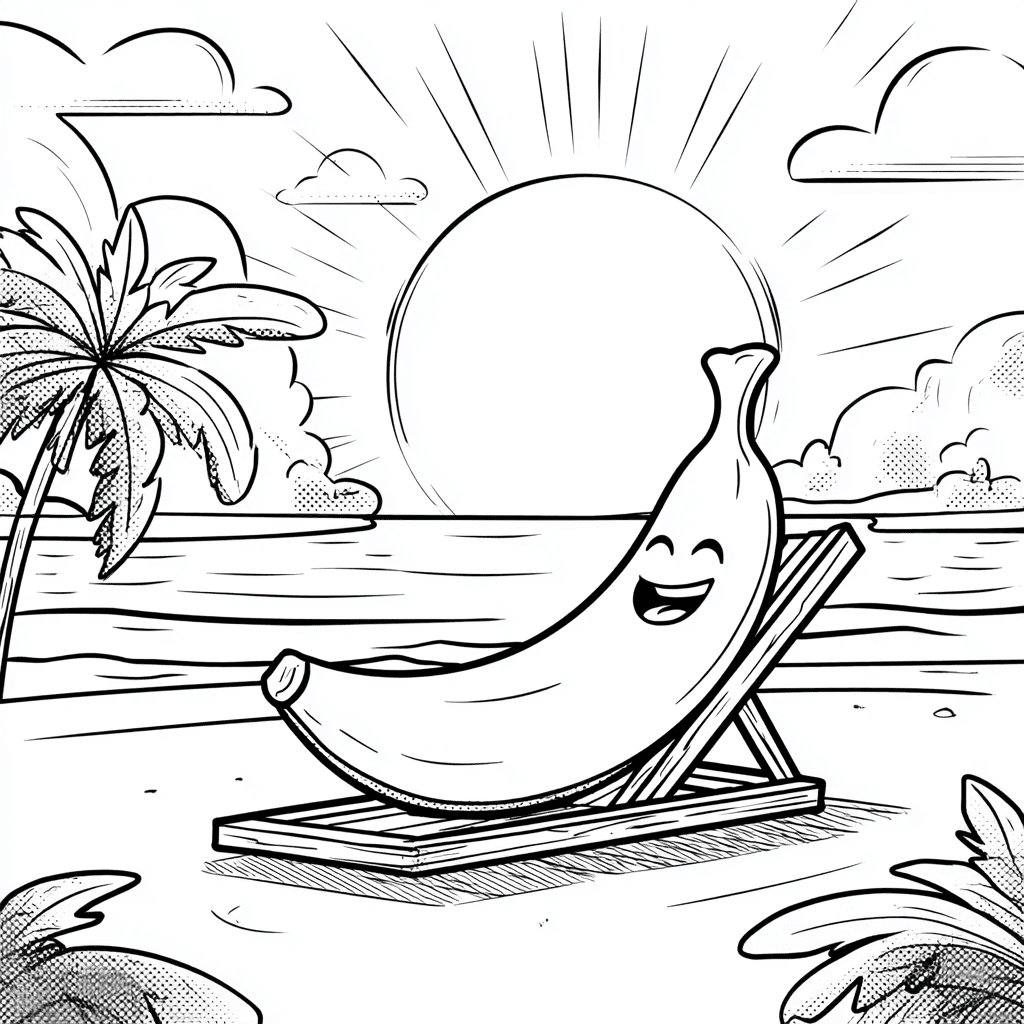 Banana na praia – desenho para colorir