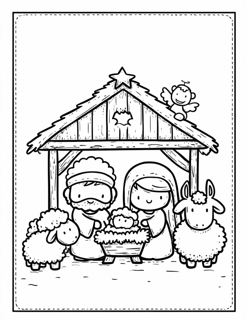 Belém Menino Jesus, Maria, José – desenho para colorir