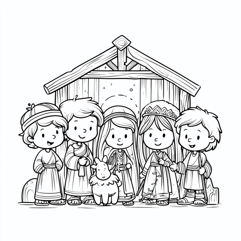 Nativity scene for children – colouring page