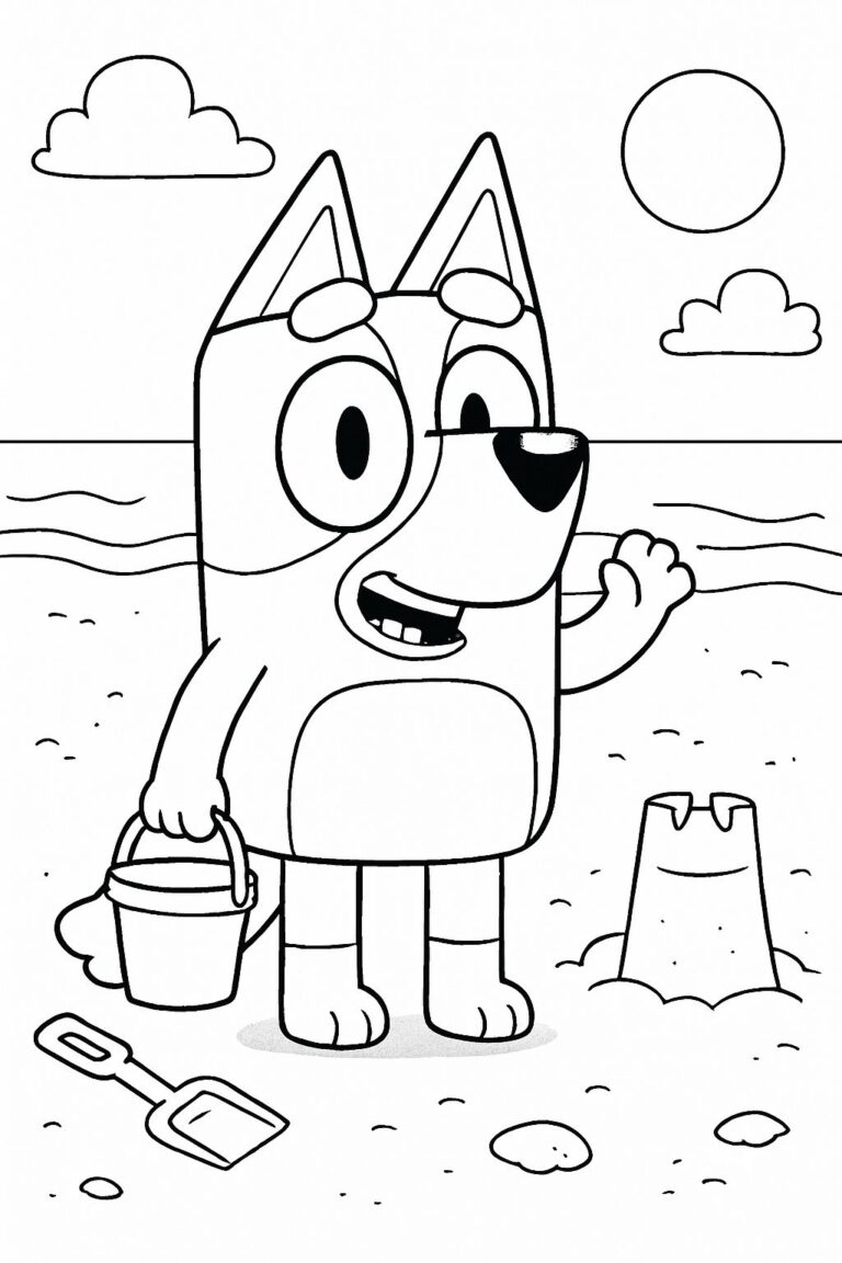 Bluey na pieskovisku – fișă de colorat
