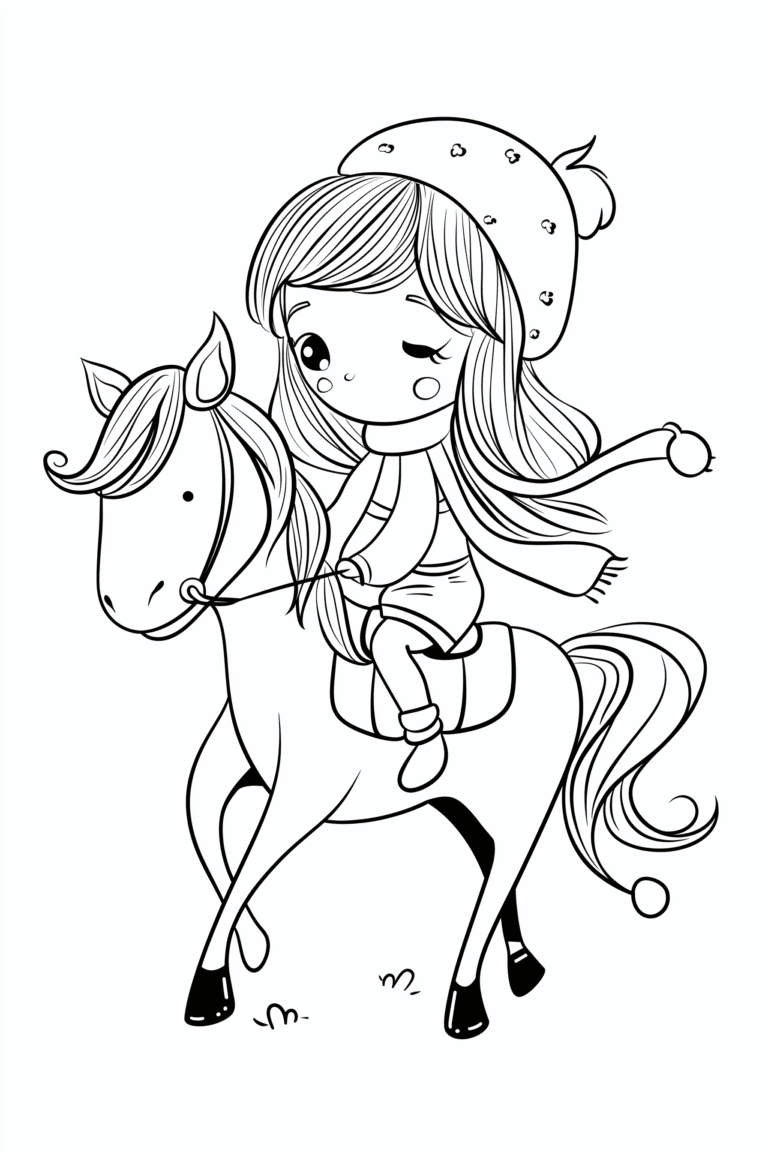 Girl on a horse – colouring page