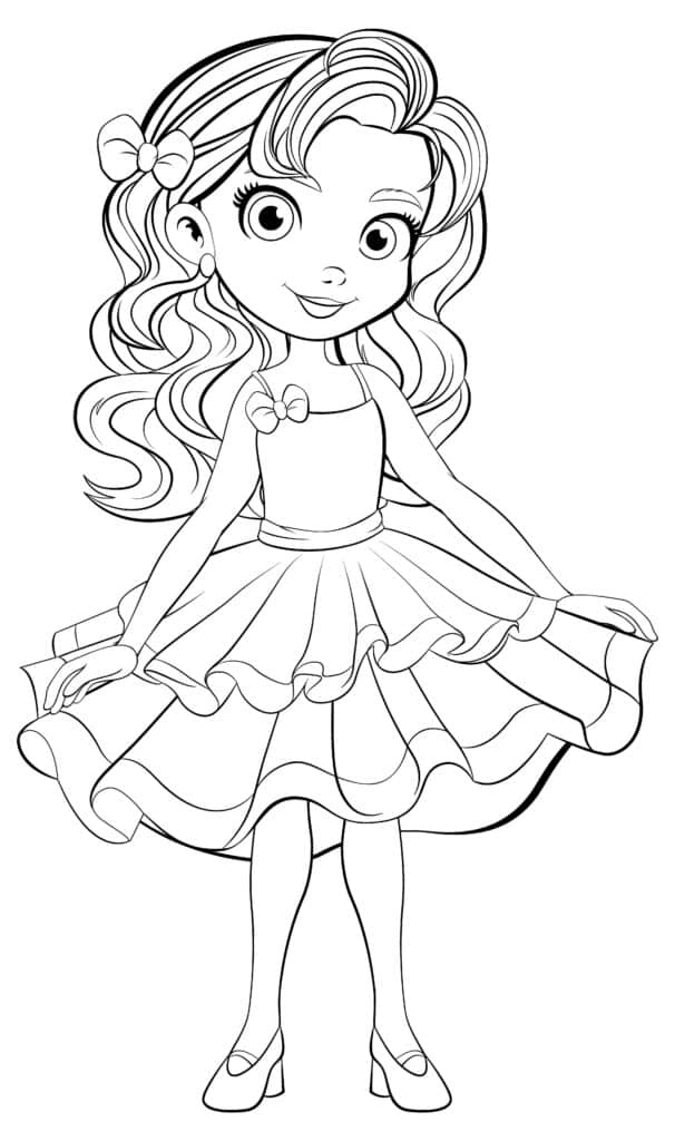 Little girl in a dress – colouring page