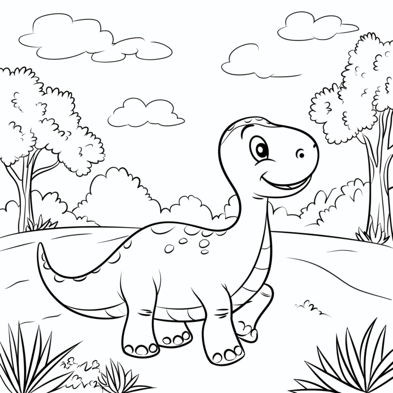 Dinosaurier auf der Wiese – Malvorlage