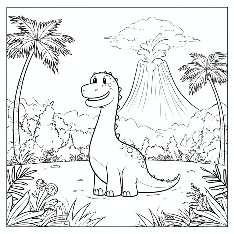 Dinosauři před sopkou – omalovánka