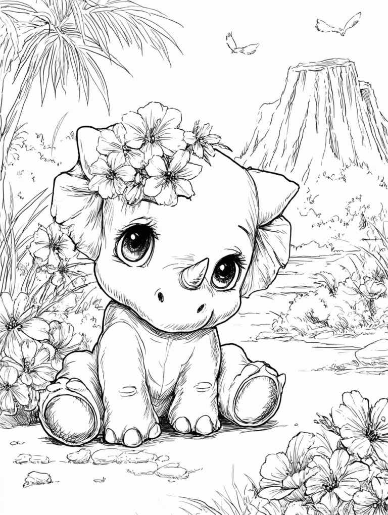 Sitzender Triceratops-Dinosaurier – Malvorlage