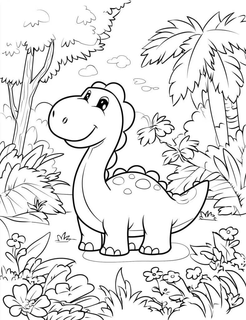 Dinosaurus di hutan – halaman mewarnai