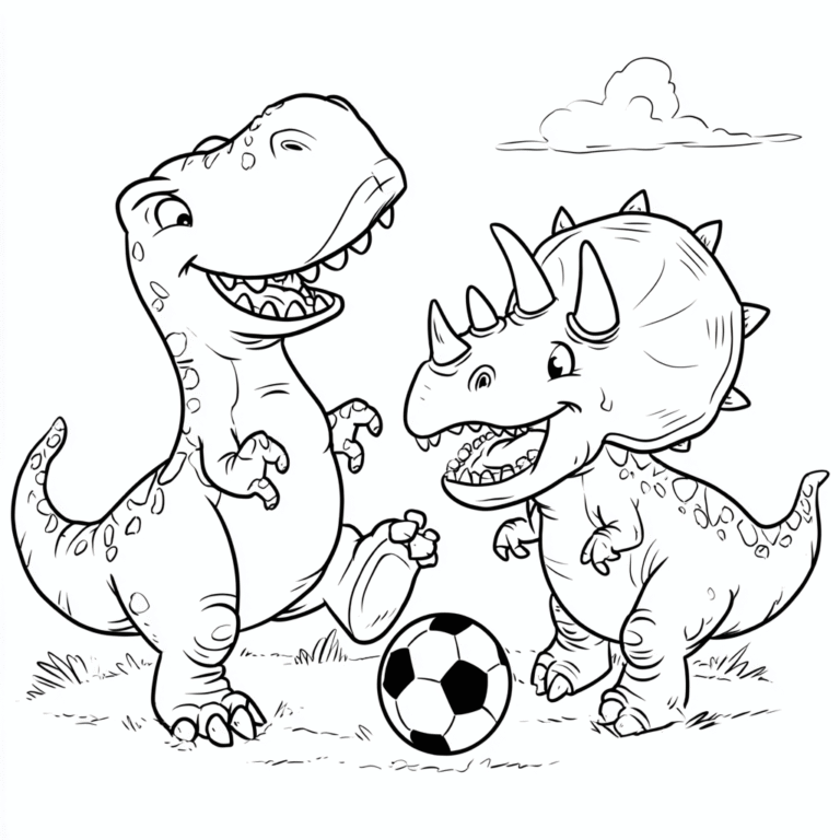 Dinozaurii joacă fotbal – fișă de colorat