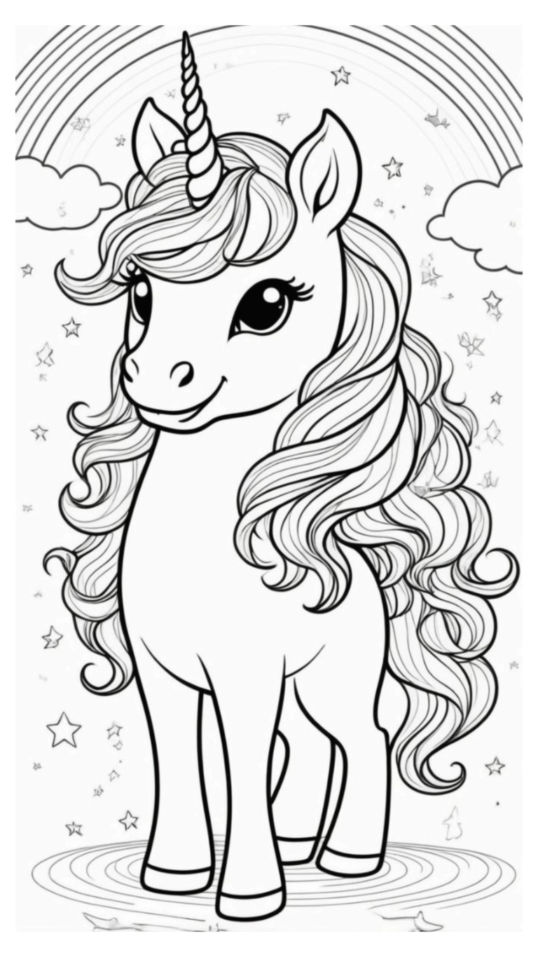 Regenbogen-Einhorn – Malvorlage