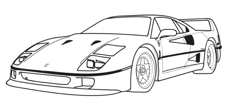 Lado do carro Ferrari com luzes – desenho para colorir