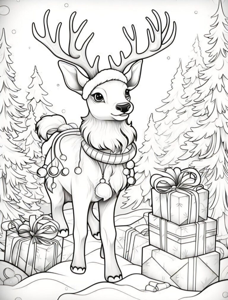Deer and Christmas – colouring page