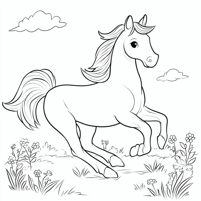Horse jumping – colouring page