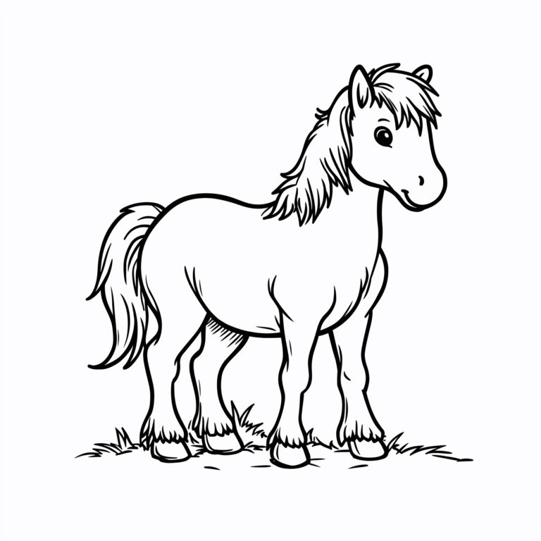 Horse on the grass – colouring page