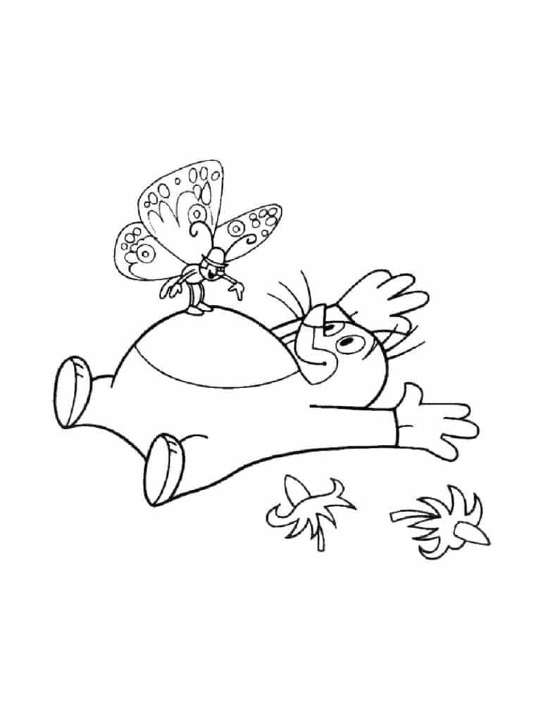 A toupeira e a borboleta – desenho para colorir