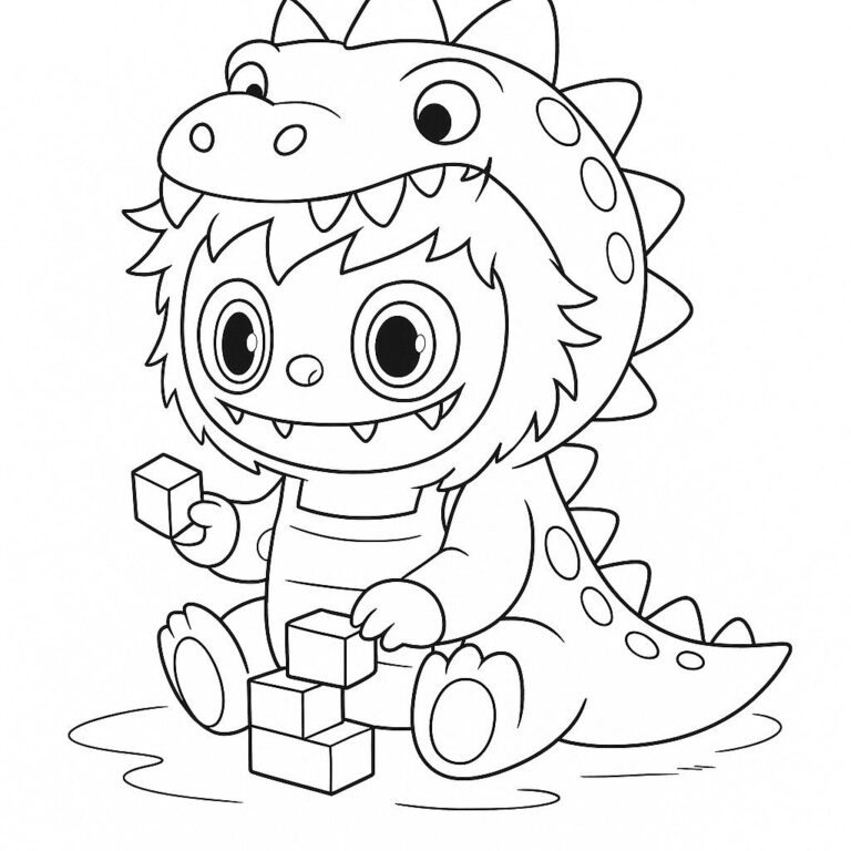 Labubu dinosaur – colouring page