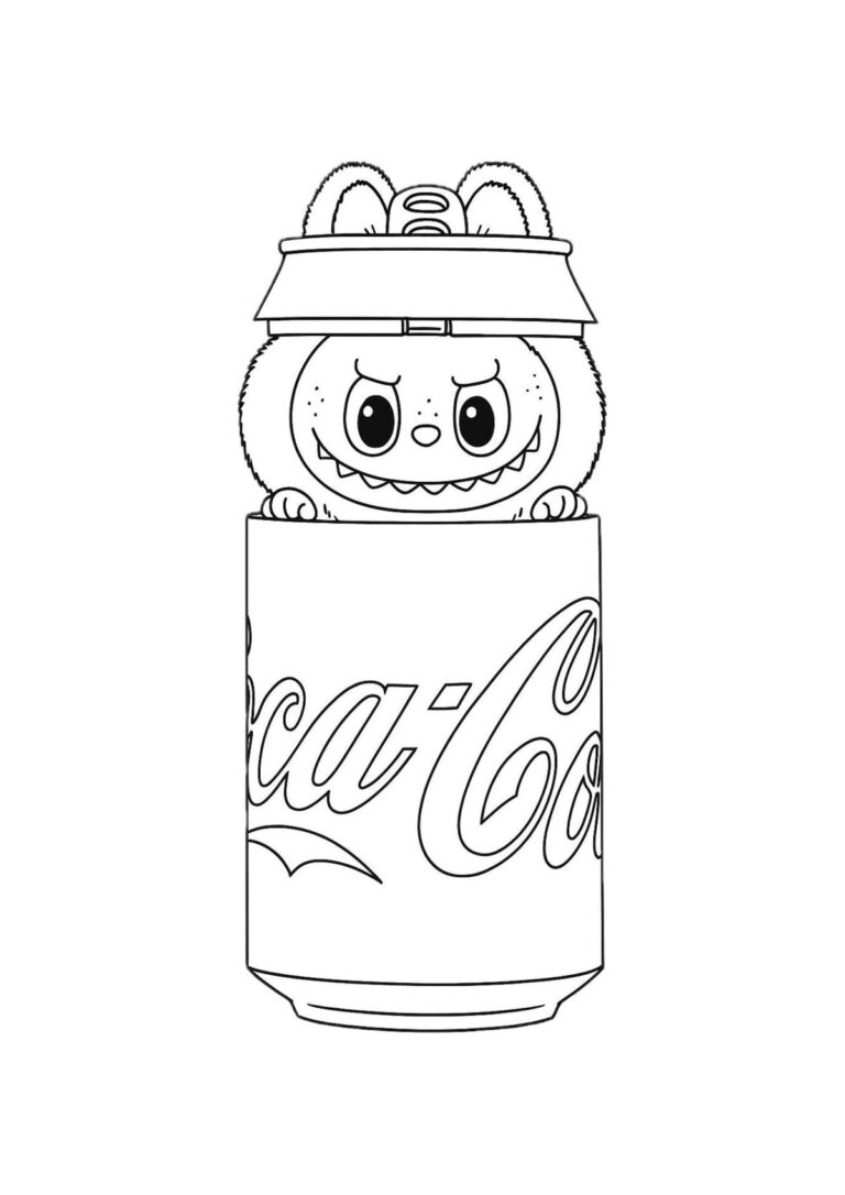 Labubu in Coca-Cola – colouring page