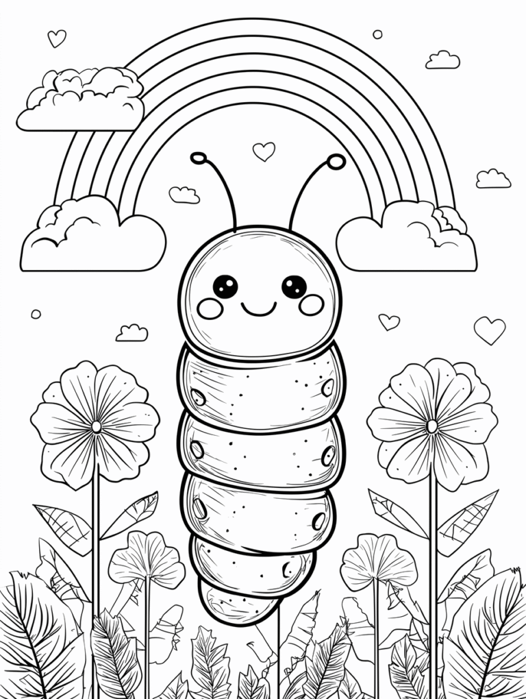 Larva dan pelangi – halaman mewarnai