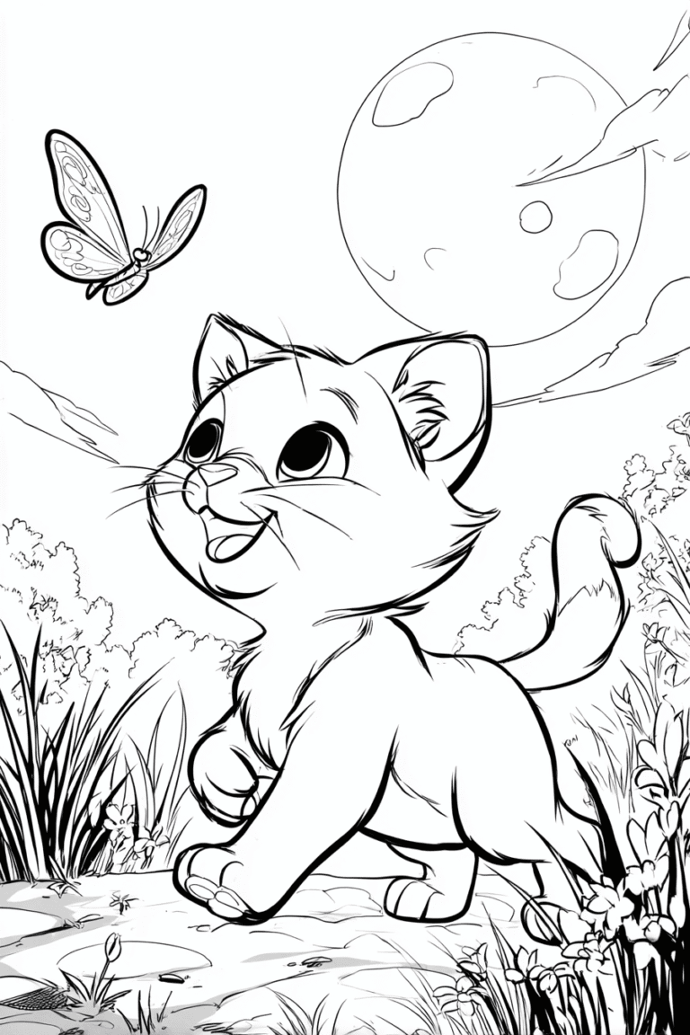 Gato pega borboleta – desenho para colorir