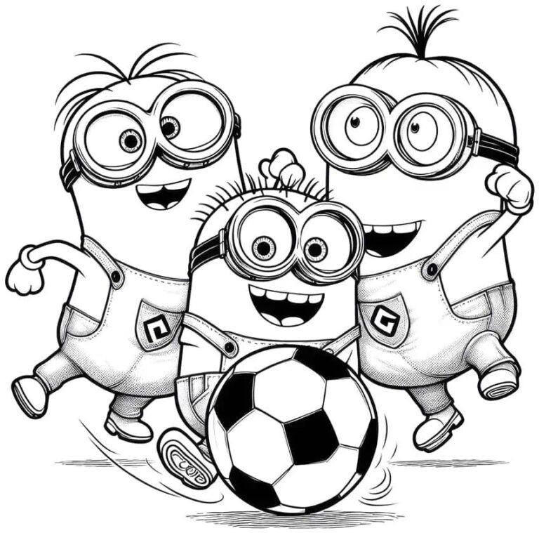 Minions s futbalovou loptou – Malvorlage