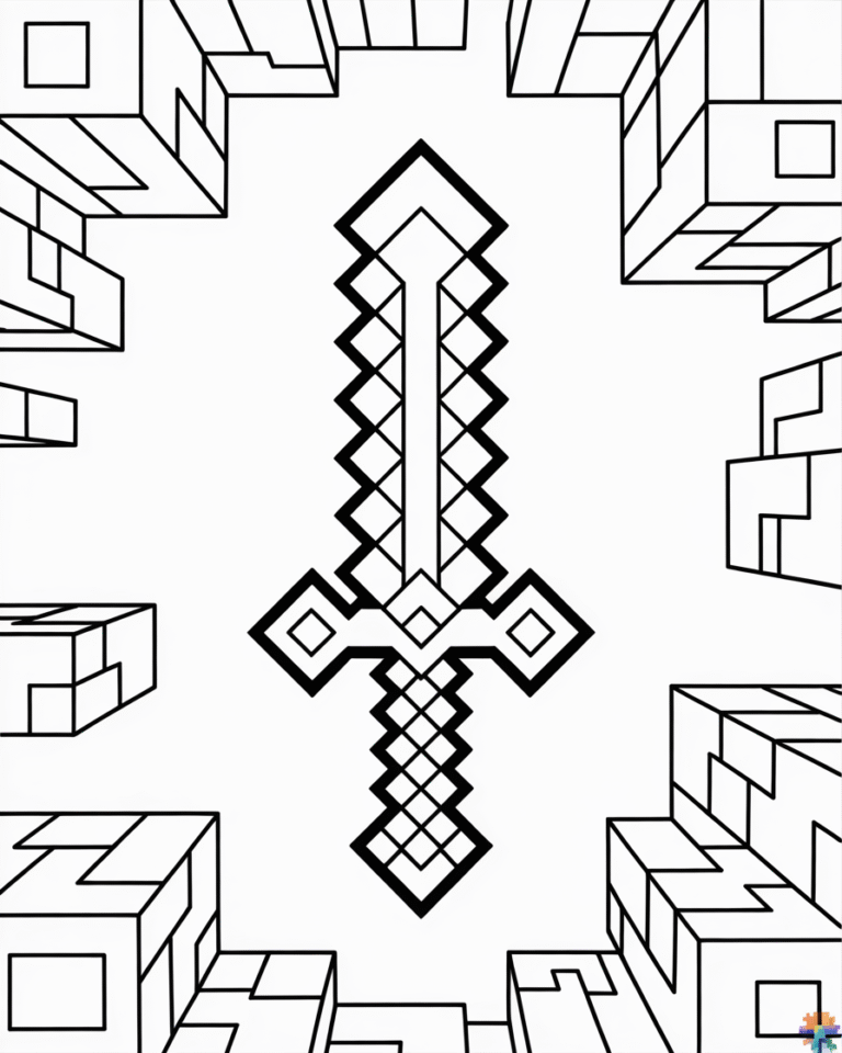 Pedang Berlian Minecraft – halaman mewarnai
