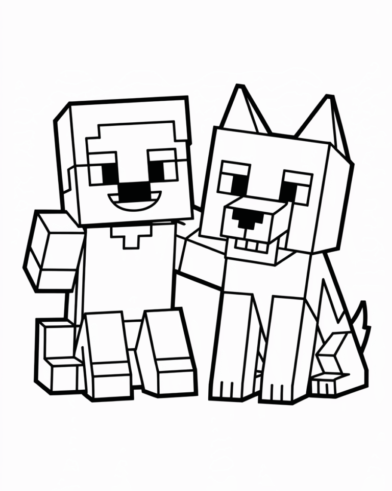 Minecraft Steve mit Denis – Malvorlage