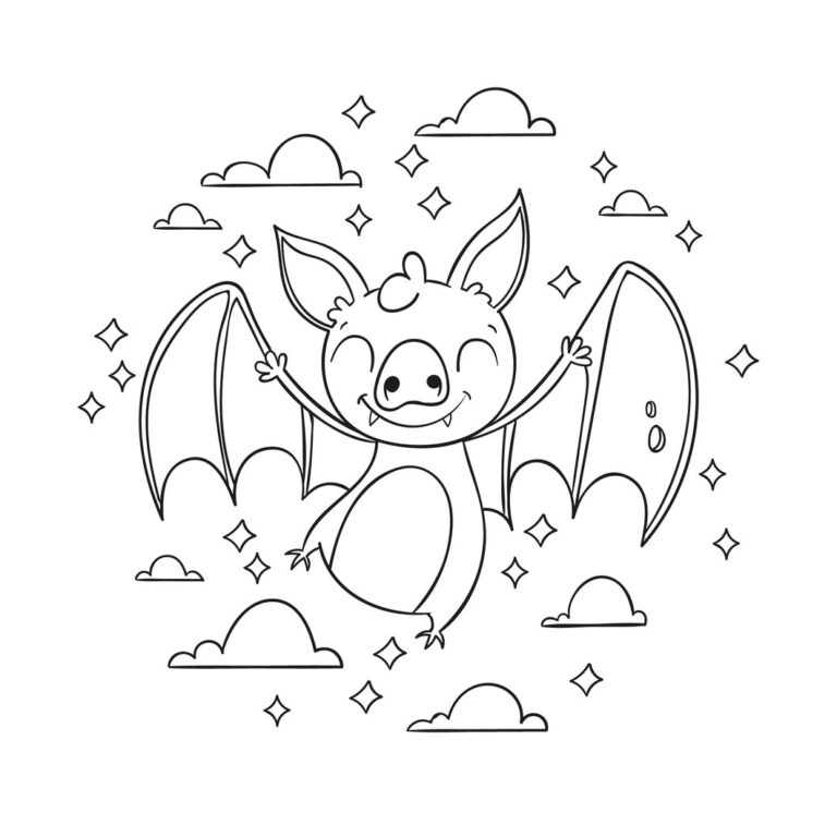 Bat in the clouds – colouring page