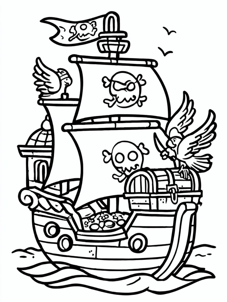 Pirate ship – colouring page