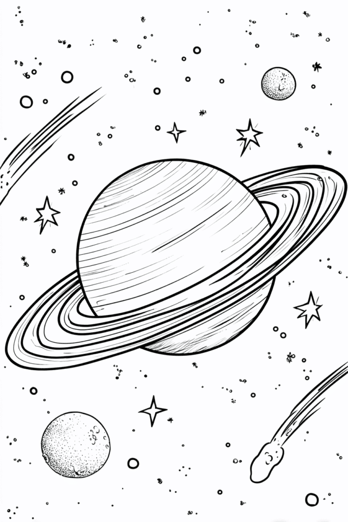 Planeta Saturn – fișă de colorat