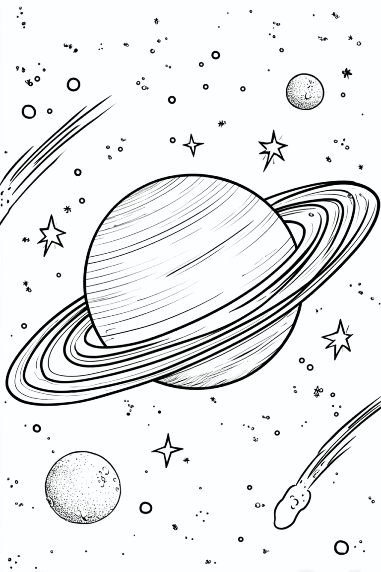 Planeta Saturn – fișă de colorat
