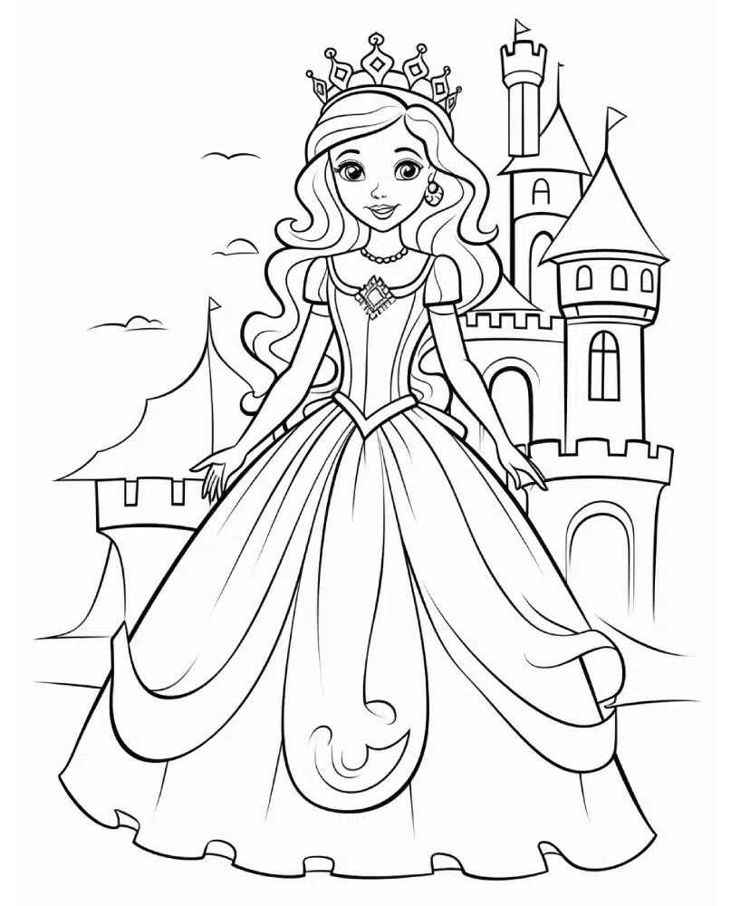 Die Prinzessin und das Schloss – Malvorlage
