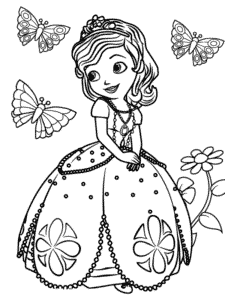 Princezná a motýle – omaľovánka