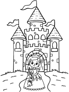 Princezná pred zámkom – omaľovánka