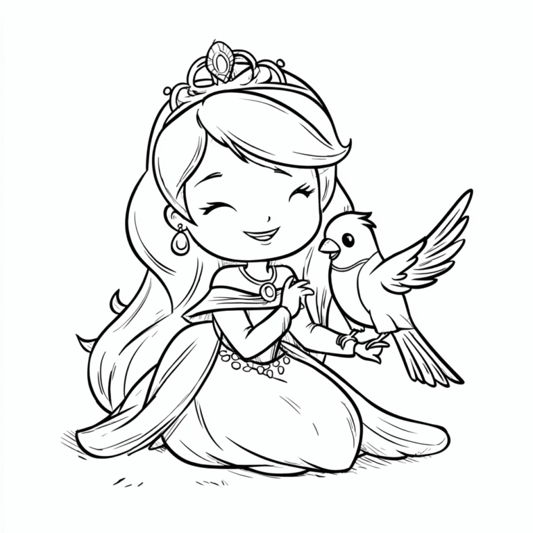 Princesa s ptico – pobarvanka