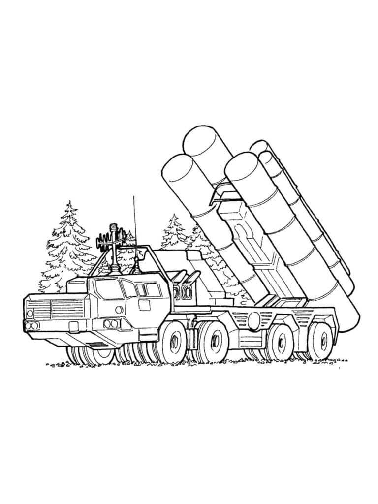 Russisches Militärfahrzeug mit Raketen – Malvorlage