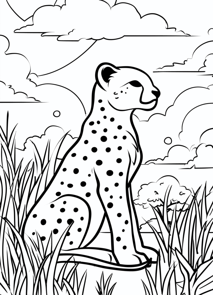 Siedzący gepard – kolorowanka