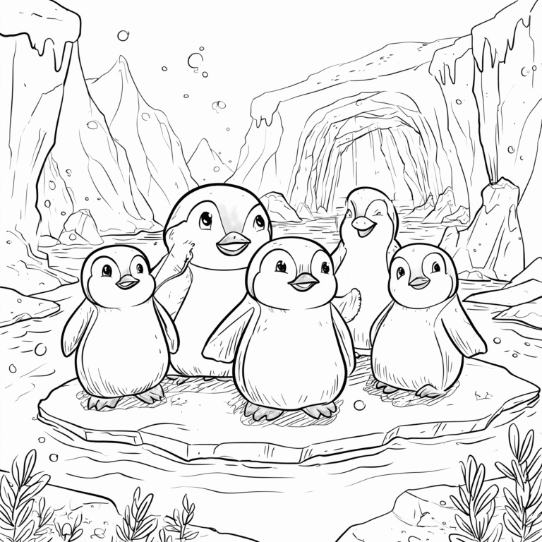 Pinguini pe banchiza de gheață – fișă de colorat