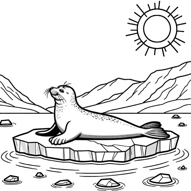 Robbe auf einer Eisscholle – Malvorlage