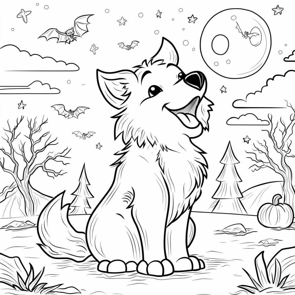 Lupul și Halloween – fișă de colorat