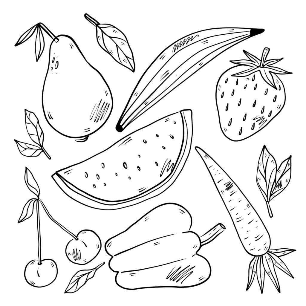 Sayuran dan buah-buahan – halaman mewarnai