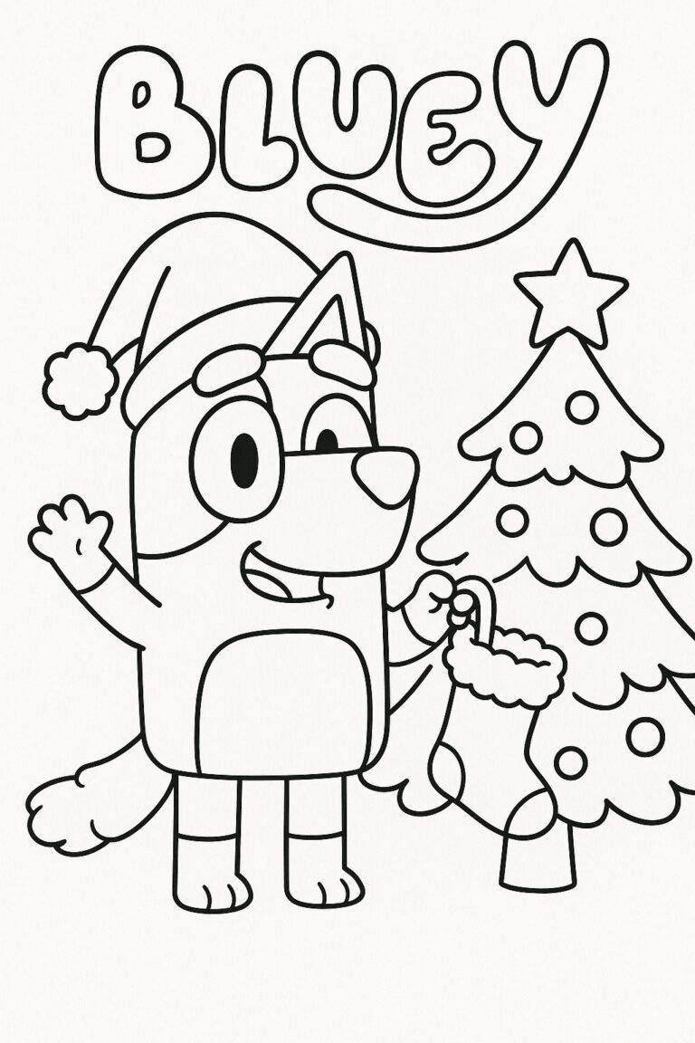 Bluey und Weihnachten – Malvorlage