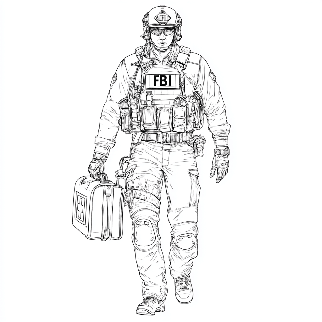 Agente do FBI com colete – desenho para colorir
