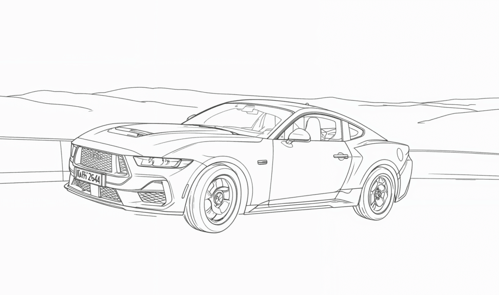 Pagina de colorat cu mașina Ford Mustang