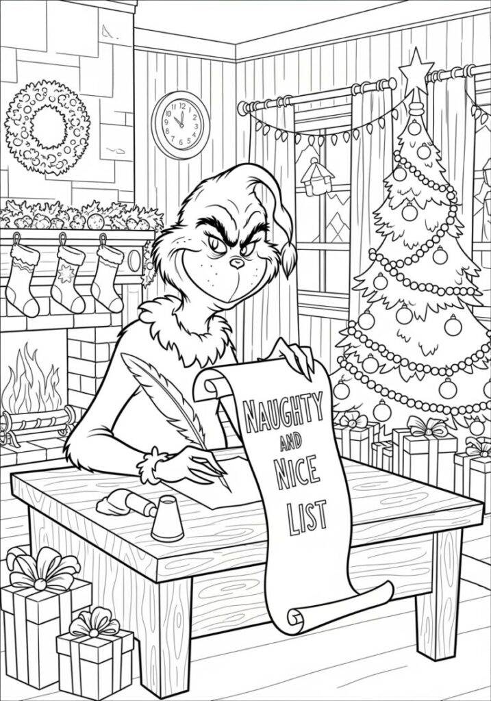 Grinch píše list – omaľovánka