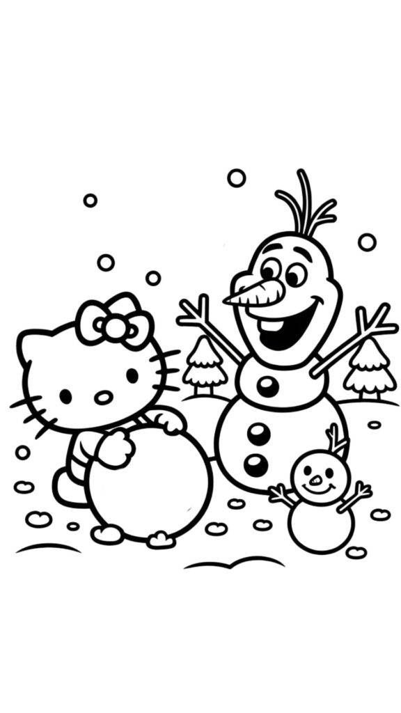 Hello Kitty Natal Boneka Salju – halaman mewarnai