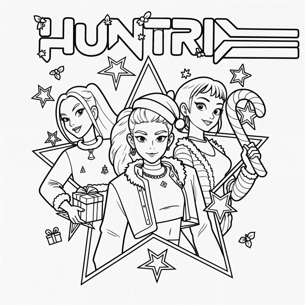 Huntrix kpop Natal – desenho para colorir